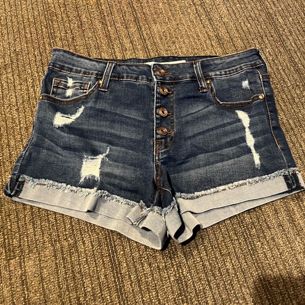 Celebrity Pink Blue Distressed Jean Shorts